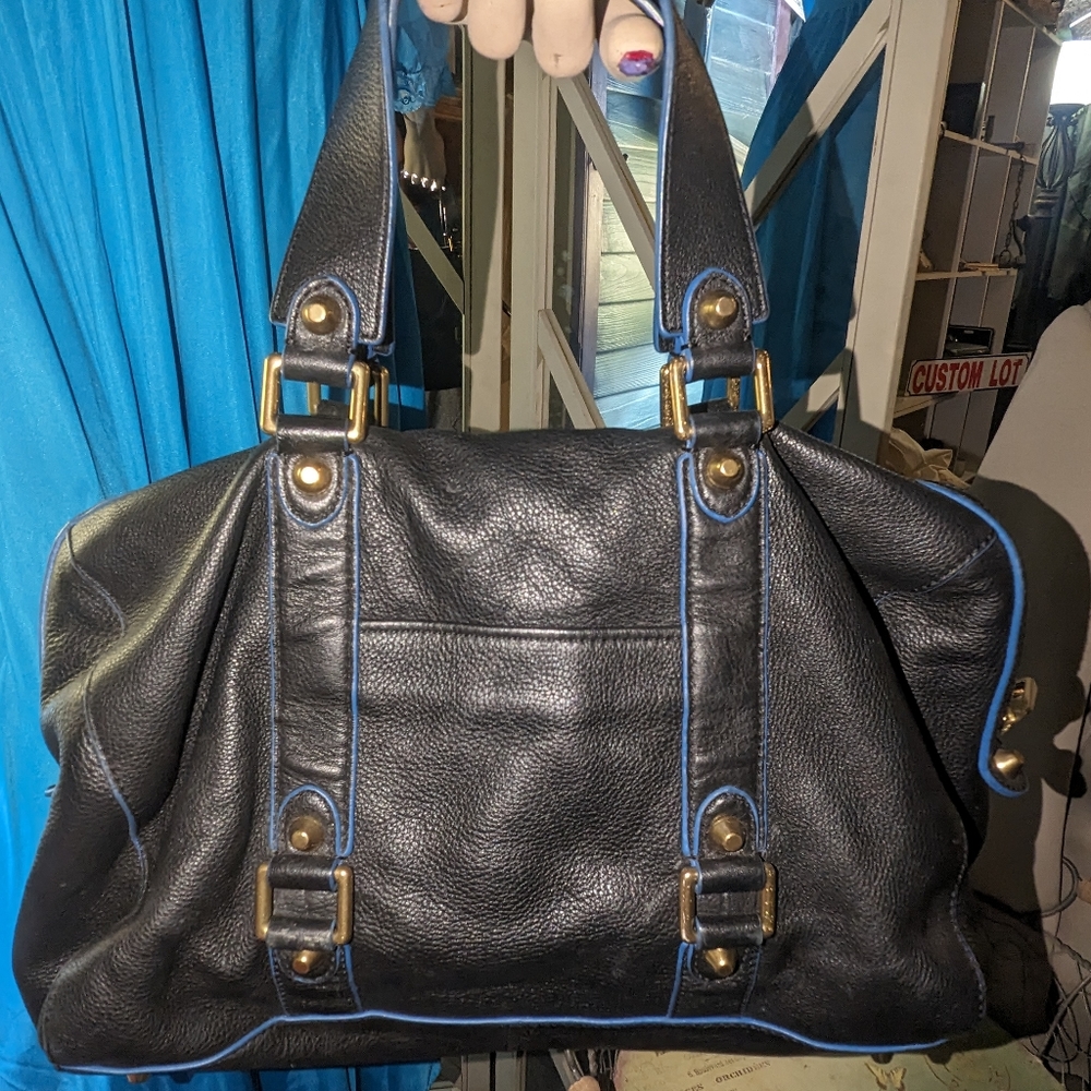 Juicy couture genuine leather satchel black with blue lining